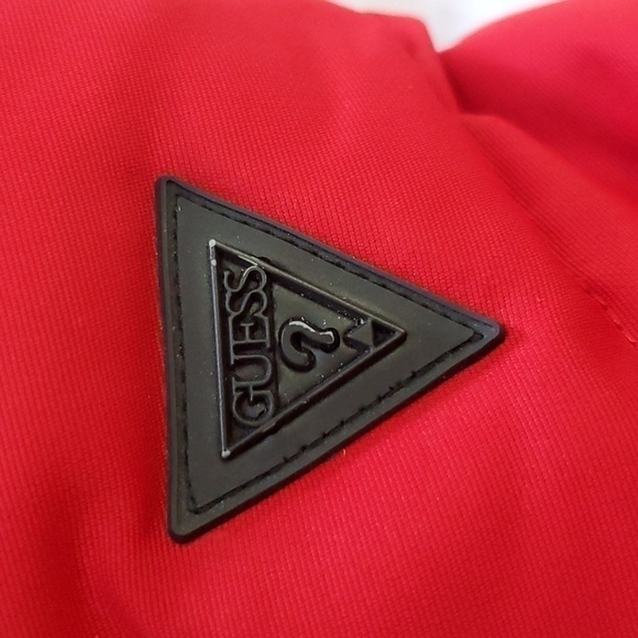 GUESS- Red/Black Goose Down Filled Coat Faux fur Detach hood Warm! Winter Sz.M - Picture 6 of 11